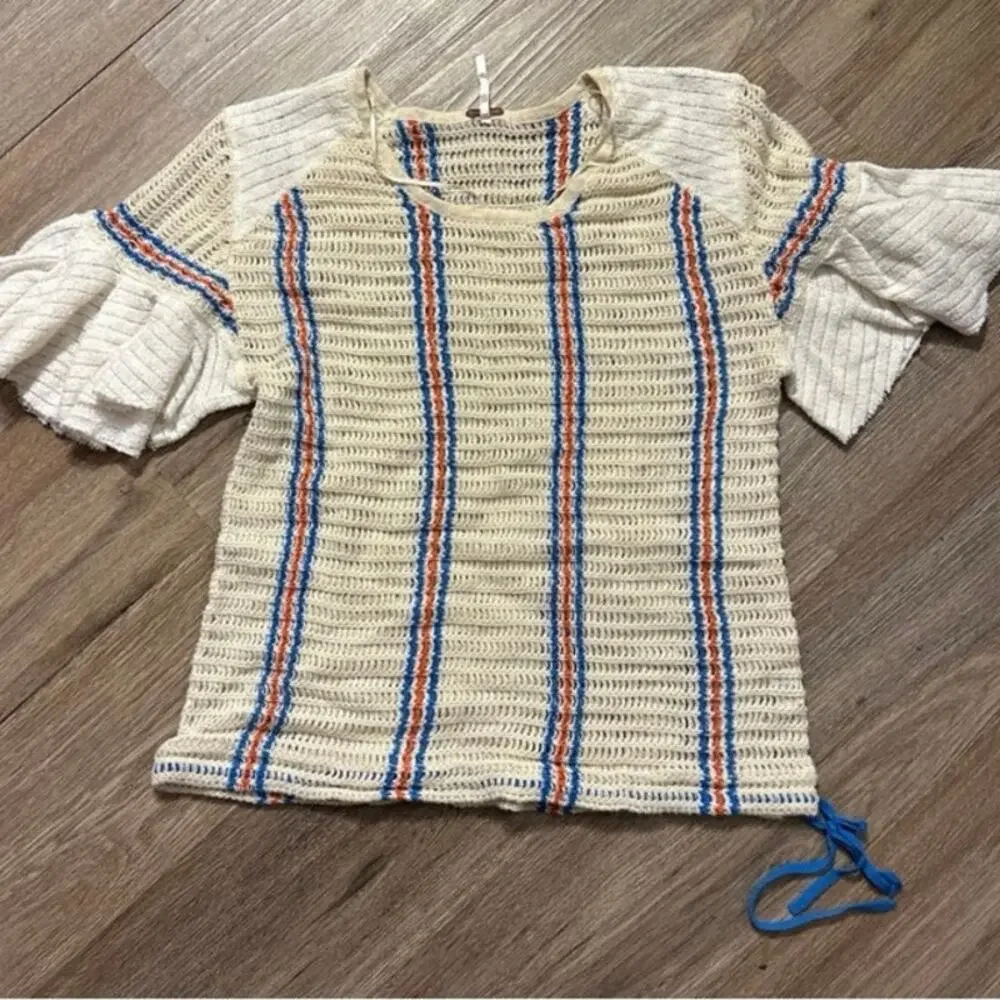 Free People Babes  only striped open net Ivory top - Picture 2 of 5